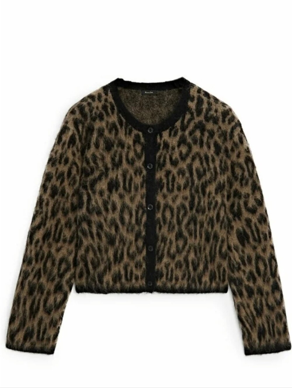 Massimo Dutti Leopard-Print Fuzzy Cardigan - Brown & Black